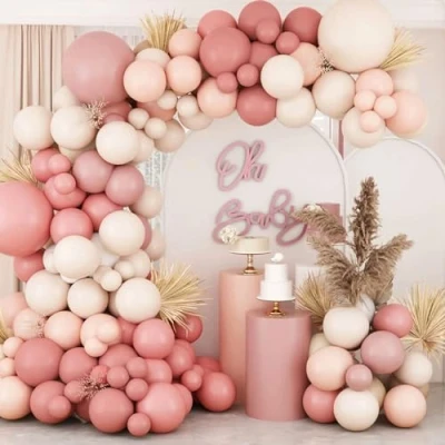 Imagen de Kit de Arco Globos Rosa, Cumpleaños para Mujer con Retro Rosa Rubor, Naranja Suave y Blanco Arena, Decoración Cumpleaños,Baby Shower,Bridal Shower