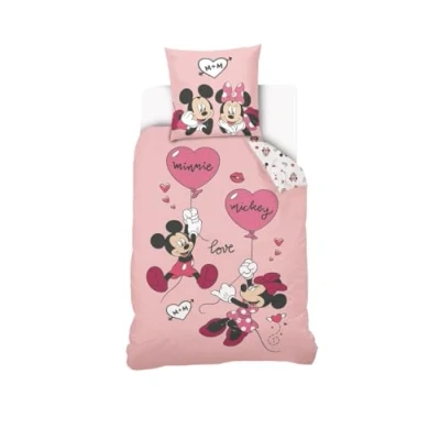 Imagen de Disney funda nórdica Mickey y Minnie 140 x 200 cm + 1 de almohada 63 cm, 100% algodón, color rosa