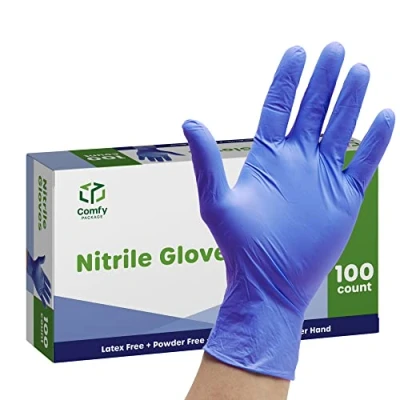 Imagen de Comfy Package [100 unidades] guantes de nitrilo azul, desechables 4 Mil, sin látex ni caucho, polvo no estériles Talla grande.