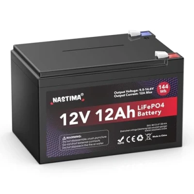 Imagen de NASTIMA Batería Recargable 12V 12Ah 144Wh LiFePO4 con Protección BMS y Ciclo Profundo 4000, Adecuada para Kits de Paneles Solares, Cochecitos, Botes, Campamentos, Buscadores Peces
