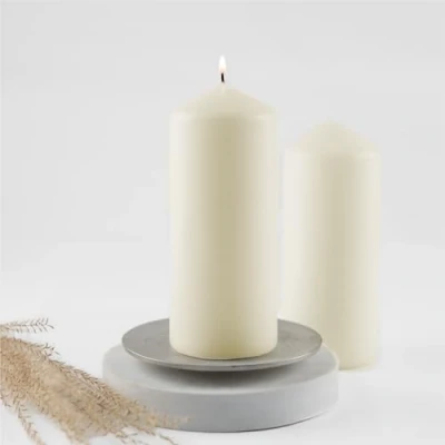 Imagen de HOFER juego de velas 70 x 170 mm, color marfil, crema, champán, duración combustión especialmente larga, aprox. 67 horas, gruesas, paquete grande, 2