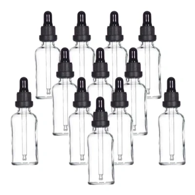 Imagen de YIZHAO Transparente Frasco Cuentagotas Cristal 50ml, con Goteros Cristal, para Aceite Esencial, Laboratorio, Aromaterapia, Fragancia, Masaje, Cosméticos, Viajes 12Pcs