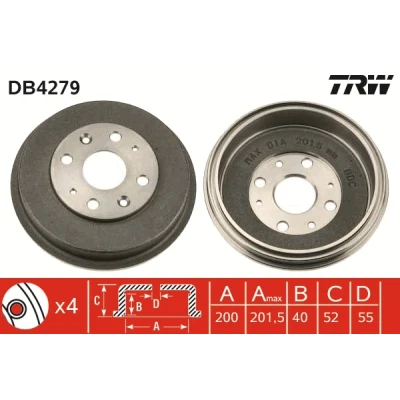 Imagen de TRW DB4279 Tambor de Freno MAZDA: MX 3, FAMILIA 5, Demio Wagon