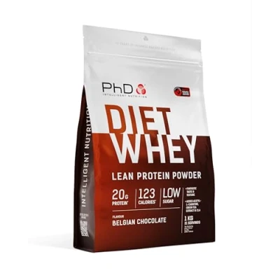 Imagen de PhD Nutrition Diet Whey Protein 1kg Chocolate Belga, Proteína de Suero con 17g por Porción y 5,5g BCAAs, Bajo en Azúcar Calorías, Low Carb