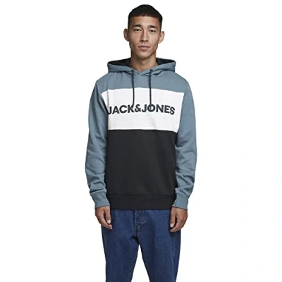 Imagen de Jack &amp; Jones Jjelogo Blocking Sweat Hood STS Sudadera con Capucha, Azul (China Blue), S para Hombre
