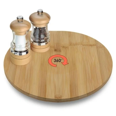 Imagen de Spetebo Bandeja giratoria de bambú para servir 33,5 cm Plato giratorio queso salchichas aperitivos madera especias rondell