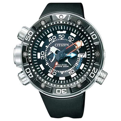 Imagen de Citizen Promaster Marine Eco Drive Aqualand Reloj de Cuarzo para Hombre, con Correa Goma, Color Negro