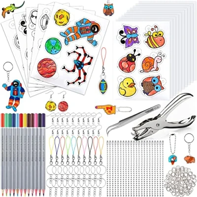 Imagen de Frasheng 204 Pieces Plastico Magico, Shrink Plastic, Kit de Hojas Transparentes, Incluye 10 Papel Blanco Encogible, 5 Arte Retráctil con Patrón