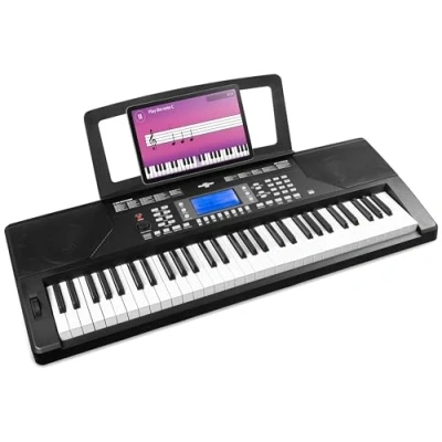 Imagen de MAX Rhapsody61P Teclado Piano eléctrico de 61 teclas sensibles, función aprendizaje, altavoces, pantalla, 50 canciones demo, para principiantes y profesionales, 300 sonidos, 8 percusiones