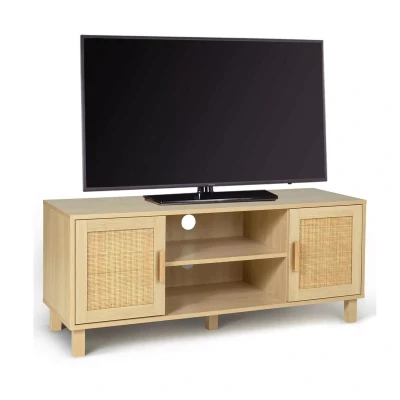Imagen de Mueble de TV caña y madera clara con estantes