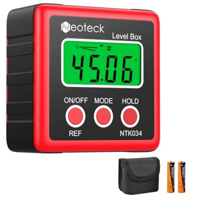 Imagen de Neoteck Inclinómetro Digital 4 * 90 Buscador de Ángulo Impermeable con Luz Fondo y Indicador Batería Baja Métodos Medición Base Magnética%, mm/m, IN/FT
