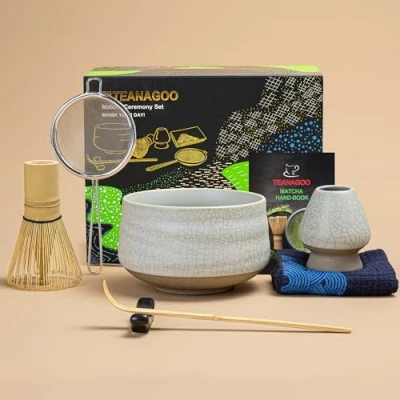 Imagen de TEANAGOO juego de té japonés, batidor matcha, matcha bambú (Chasen), cuchara (chashaku), soporte para kit hacer té, MSB 5,