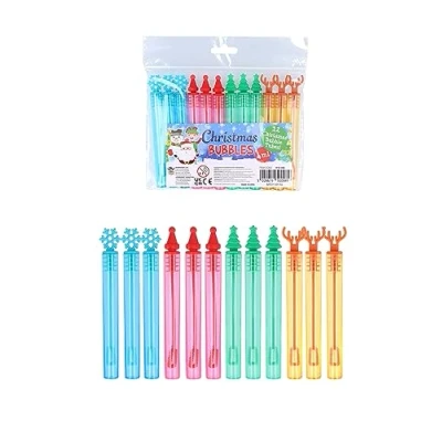 Imagen de Henbrandt Mini tubos de burbujas Navidad individuales con varita (paquete 12) fiesta para niños 4 ml adornos Navidad, rellenos calcetines, bolsas botín,