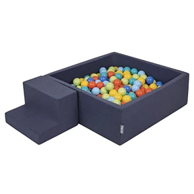 Imagen de KiddyMoon Parque Infantil De Espuma con Cuadrada Piscina Bolas (200 Bolas) para Niños, Azul Marino:Verdeclr/Naran/Turq/Azul/Azulclr/Amari