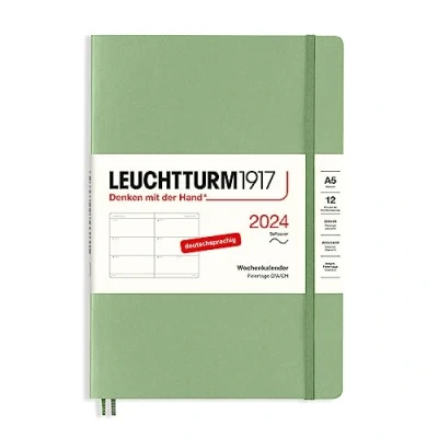 Imagen de LEUCHTTURM1917 367661 Agenda semanal mediana (A5) 2024, tapa blanda, salvia, alemán, 12 meses