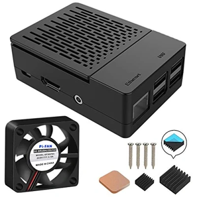 Imagen de GeeekPi Funda para Raspberry Pi 3 Modelo B+ (B Plus), con Ventilador de refrigeración y disipadores térmicos 3PCS 3/2 B (no Incluye Placa Pi)(Negro)