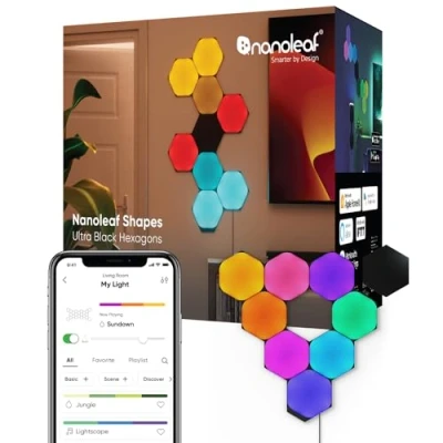 Imagen de Nanoleaf Shapes Ultra Black Hexagons, Mehrfarbig (RGBW), Kit de Inicio 9, 9