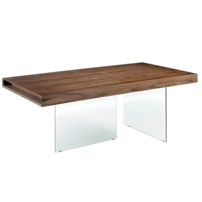 Imagen de Ángel Cerdá Mesa Comedor de Madera Nogal y Patas Cristal Comer Rectangular Moderna Salón con Diseño Elegante Exclusivo 200 x 100 75 cm