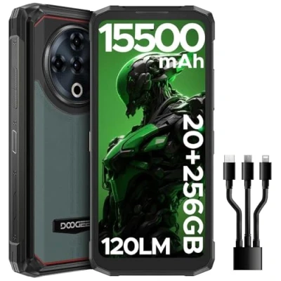 Imagen de DOOGEE Fire6 Power Movil Irrompible 20GB+256GB/2TB Rugerizado, 15500mAh, 6.56&quot; HD+ 90Hz Resistente, Cámara 50MP Telefono Móvil Android 14, Dual 4G SIM/NFC/OTG/Face ID/Huella Dactilar