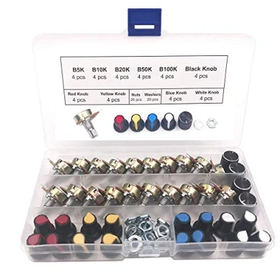 Imagen de GTIWUNG 20Pcs Potenciómetro B5K B10K B20K B50K B100K Ohm, Lineal Cónico Rotativo Kit, 3 Terminales Potenciometro de B Tipo Estéreo Audio con Perilla