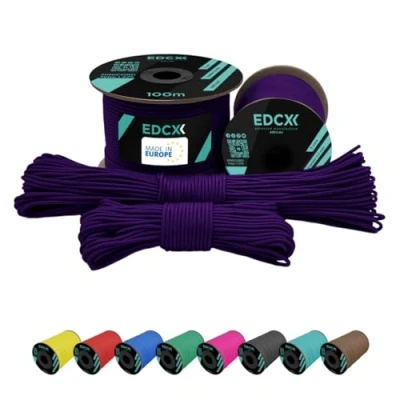 Imagen de EdcX 2 mm Nylon Paracord 275 (15, 30, 50 and 100 m) 100% Rope, 3 Strand Cord, Cord in Many Colours (Purple, 30
