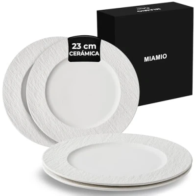 Imagen de MIAMIO 23 cm, Juego de 4 platos llanos/juego cerámica, vajilla moderna, aptos para microondas y lavavajillas Colección Oasis