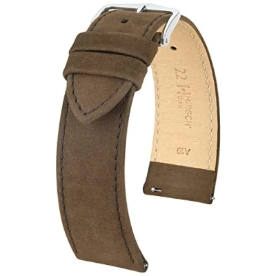 Imagen de HIRSCH Correa de reloj Osiris L piel becerro auténtica clásica/elegante damas/caballeros Nubuk marrón 22 mm