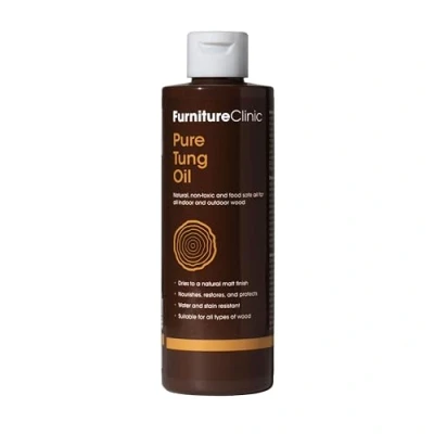 Imagen de aceite de tung puro Furniture Clinic Nutre, protege y mejora la belleza todos los artículos madera. El es un 100% natural, apto para alimentos, madera interior