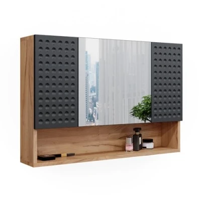 Imagen de Vicco Armario con Espejo para baño Irma, Roble Dorado/Antracita, 80.1 x 55 cm