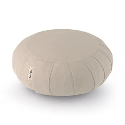 Imagen de basaho Classic Zafu Cojín de Meditación Algodón Orgánico (Certificación OCS) Cáscara Trigo Sarraceno Funda Extraíble Lavable (Natural)