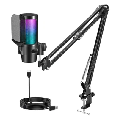 Imagen de Diealles Shine Microfono Gaming PC, RGB Condensador Micrófono, con Ajustable Brazo, Streaming Botón De Silencio, para Mac PS4 PS5, Podcast Youtube