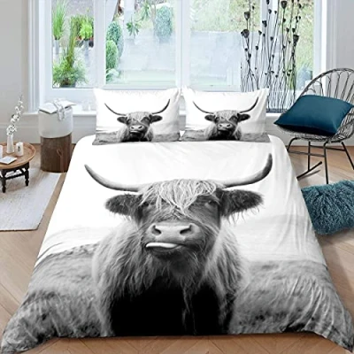 Imagen de Homewish juego de funda edredón vaca las Tierras Altas, tamaño Super King, ropa cama con leche animales granja, divertido y lindo, la vida