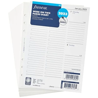 Imagen de Filofax Agenda 2023 semanal en dos páginas, tamaño A5, color blanco