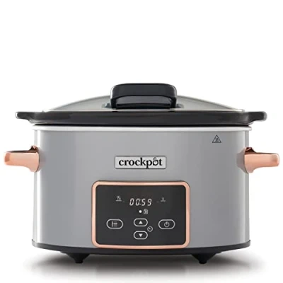 Imagen de Olla de cocción lenta digital Crock Pot con tapa bisagras tiempo ajustable 3,5 litros (3 4 personas) Plata y oro rosa [CSC059X]