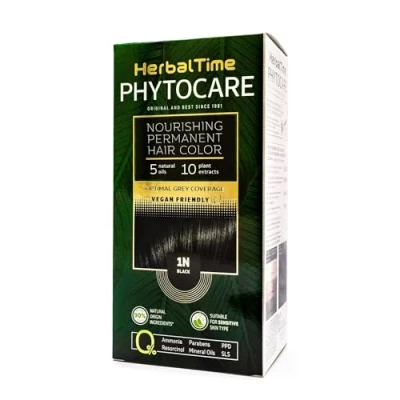 Imagen de Herbal Time Phytocare Tinte Permanente para el Cabello Color Negro 1N Kit Natural Pelo Profesional Nutre y Protege Tu Sin Amoníaco, PPD SLS 124.5 ml
