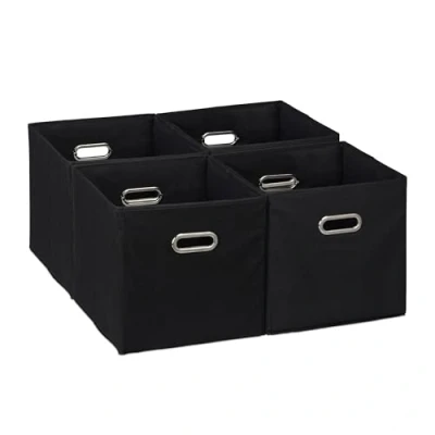 Imagen de Relaxdays Juego Almacenamiento Cajas Almacenaje con Asa Ancha en Set de 4, Cajones Plegables para Estantería, 30 x cm, Negro, Poliéster
