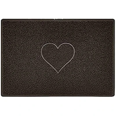 Imagen de Nicoman Corazón Felpudo Logotipo en Relieve Rizos de Vinilo Entrada Bienvenido Lavable Alfombra (Usar Interiores y Exteriores), Grande (90x60cm), Marrón