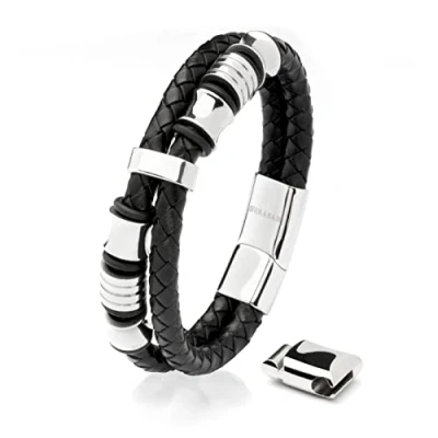 Imagen de SERASAR Pulsera Plata Hombre 20cm Plateado de Cuero Chico Pulseras Hombres Brazalete Pulso Muñequeras Bisuteria Bisutería Joyeria Nudos Cuerda Cuerdas Bracelet Mens Jewellery Unisex Ancha