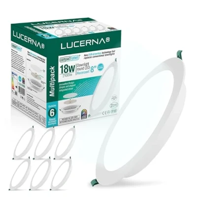 Imagen de LUCERNA Downlight LED techo empotrable 18W Focos interior Redondo Blanco Frío 6500 K 2100 LM Plafon cocina agujeros Ф190 200mm Downlights encastrables en PACK de 6