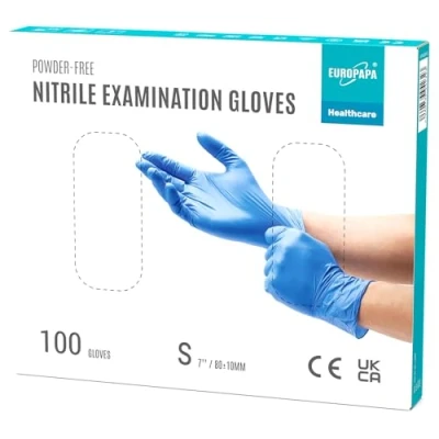 Imagen de EUROPAPA® 100 Guantes De Nitrilo Desechables, Desechables Nitrilo, Sin Polvo, LÁTex, No EstÉRiles, LÁTex (S, Azul OcÉAno)