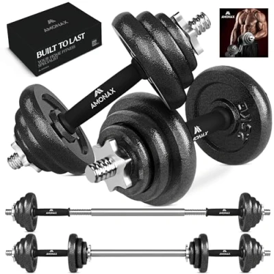 Imagen de Amonax Pesas y Mancuernas Ajustables, Juego de Pesos Dumbbells Kit Hierro Fundido, Fitness Gimnasio en Casa Musculacion, Weights Set Mujer Halteres Barbell Hombres Ejercicios, Negro, 20 KG