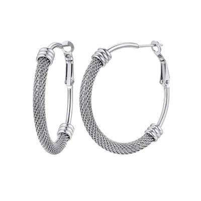 Imagen de PROSTEEL Pendientes de Aros Medianos 40mm con Mallas Acero Quirurgico, Hoop Earrings Redondos Orejas (Platino)