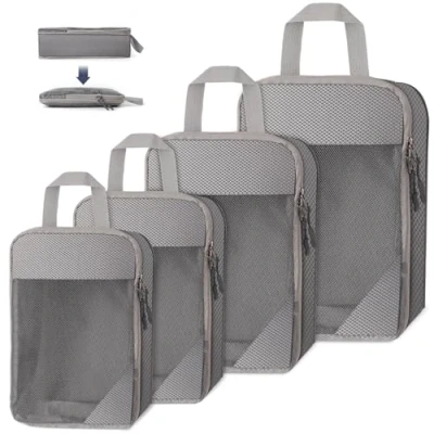 Imagen de WUFANC 4 Piezas Juego Organizador Maleta Viaje, Bolsas Organizadoras Comprimibles Impermeables Y FáCiles De Almacenar, Packing Cubes Compression Visibles Transpirables (Gris)