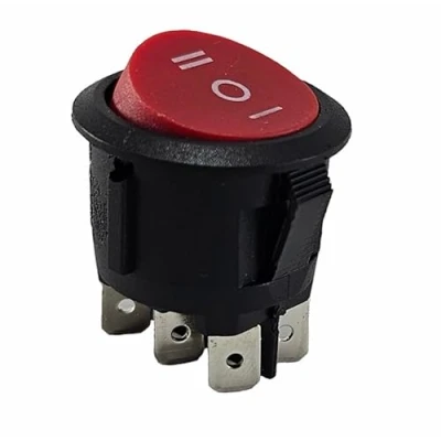 Imagen de Interruptor Basculante Redondo Conmutador, 6 Pines, 250 V, A, ON OFF 3 Posiciones, Rojo sin Luz