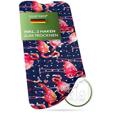 Imagen de SilverRack alfombrilla de bañera 100 x 40 cm (diseño flamenco, lila), antideslizante, sin BPA, ducha resistente al moho y lavable a máquina