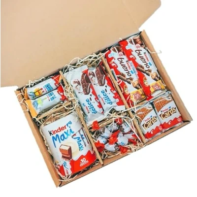 Imagen de Cestas de chocolate Kinder. Regalo original para amantes del Kinder Bueno, Cards, Ferrero Rocher y las barritas (Biggie)