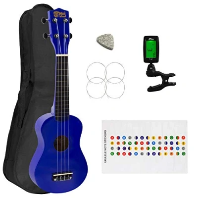 Imagen de Mad About Ukelele Soprano para Principiantes con Bolsa Uke y Sintonizador Gratis, Azul