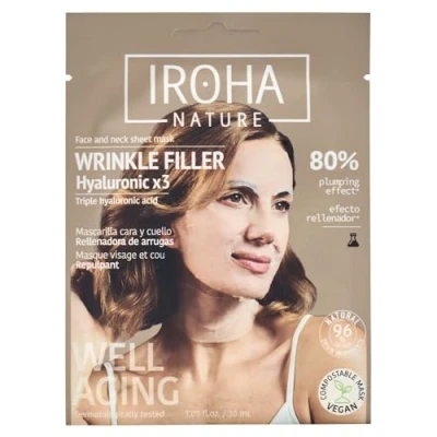 Imagen de Iroha Nature Mascarilla Facial Tisú Rellenadora &amp; Anti Aging con Triple Ácido Hialurónico Hidratación Profunda y Efecto Antiedad Piel Más Suave Calmada 100% Vegana