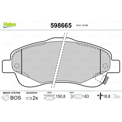 Imagen de VALEO 598665 Juego de pastillas freno Eje delantero con contacto avisador desgaste Chapa antichirridos TOYOTA: Avensis II Station Wagon