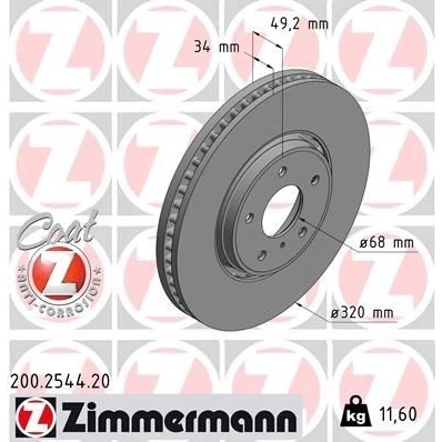 Imagen de ZIMMERMANN 200.2544.20 Disco de freno 320 34 6/5 5 114 ventilación externa revestido INFINITI: G Coupé, EX Hatchback, FX SUV